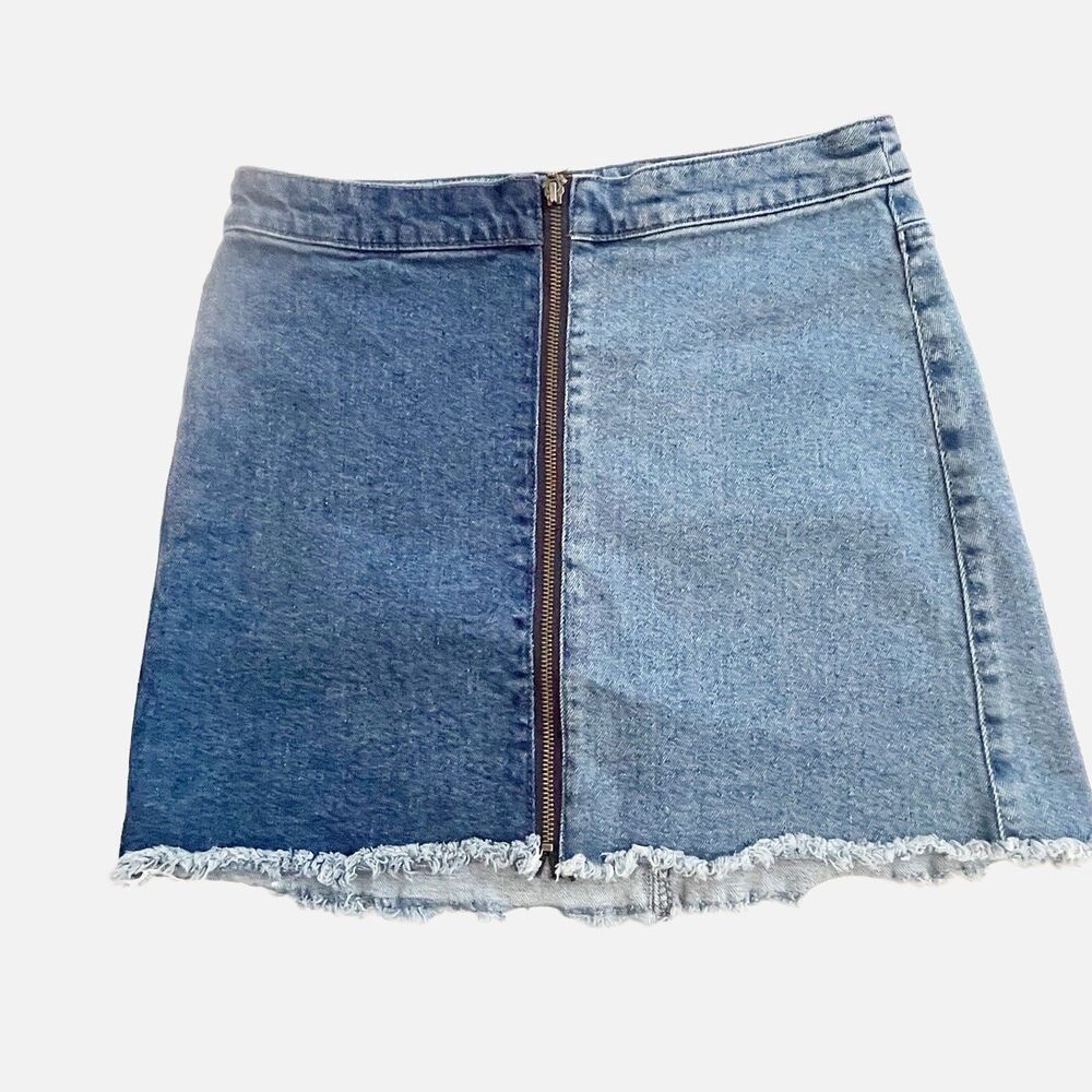 Wild Fable Full Zip 2 Toned Denim Raw Hem Skirt Size 8